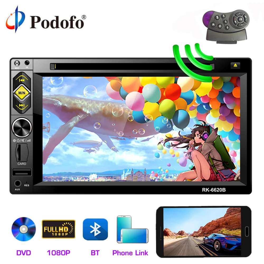 

Podofo Universal 6.2 inch Car Multimedia player 2 Din Car DVD Radio GPS Navigation Mirror Link Autoradio Stereo USB/TF/Bluetooth