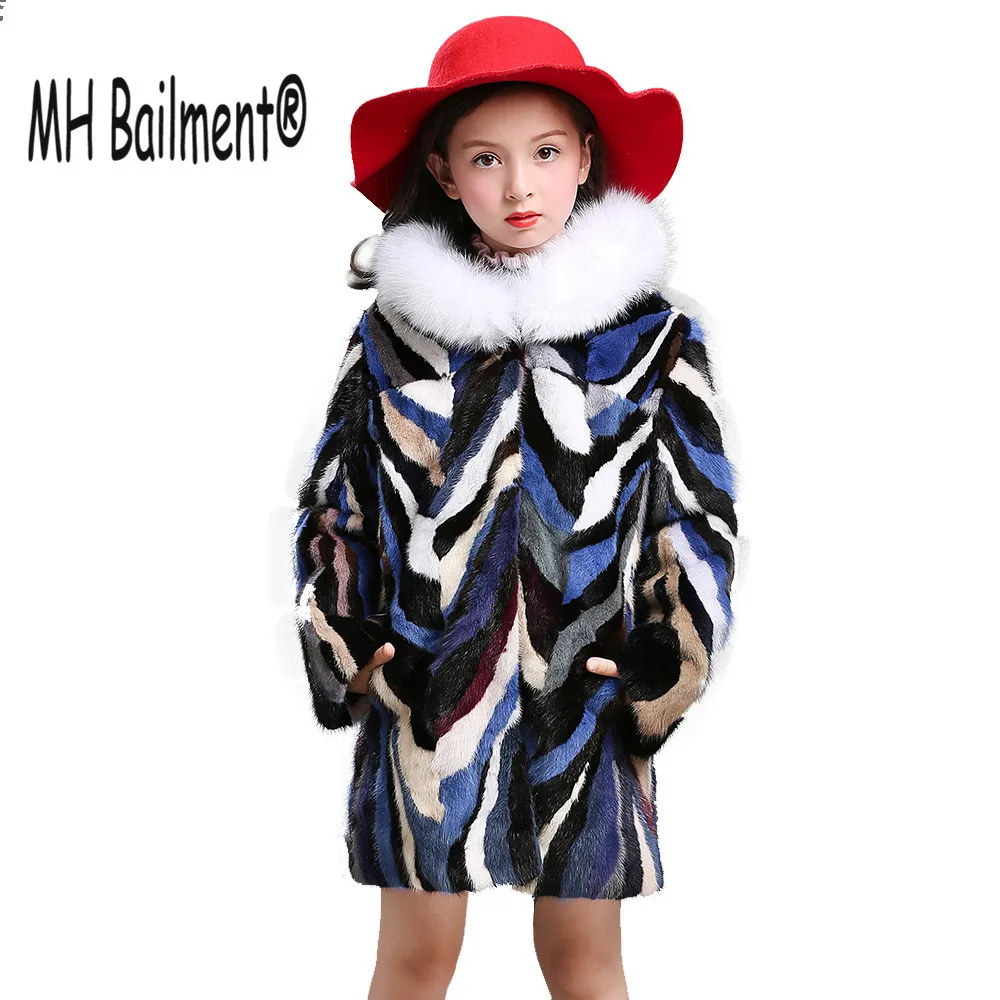 Children Kids Real Mink Fur Long Coat with Fox Fur Collar New Winter Girls Natural Fur Thick Jackets Warm Coat Boys Children Kids Real Mink Fur Long Coat with Fox Fur Collar New Winter Girls Natural Fur Thick Jackets Warm Coat Boys