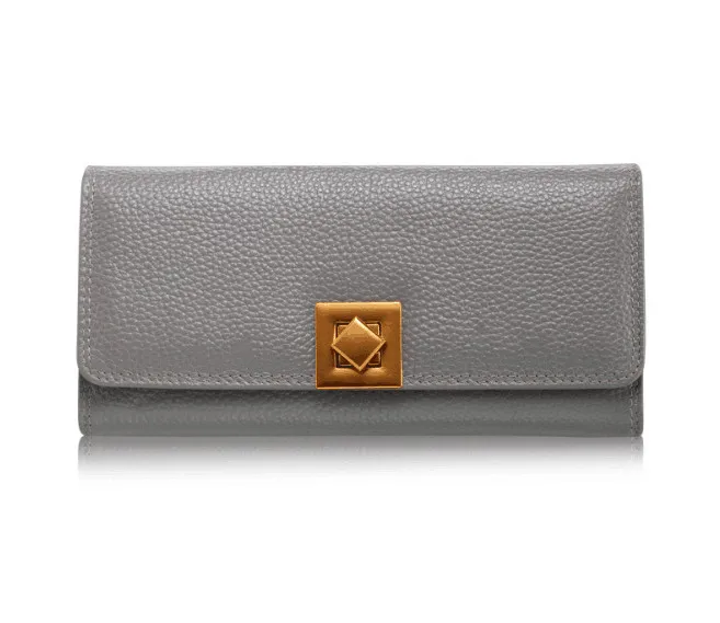 

Genuine Leather Cow Skin Women Long Purse Lock Stander Wallet