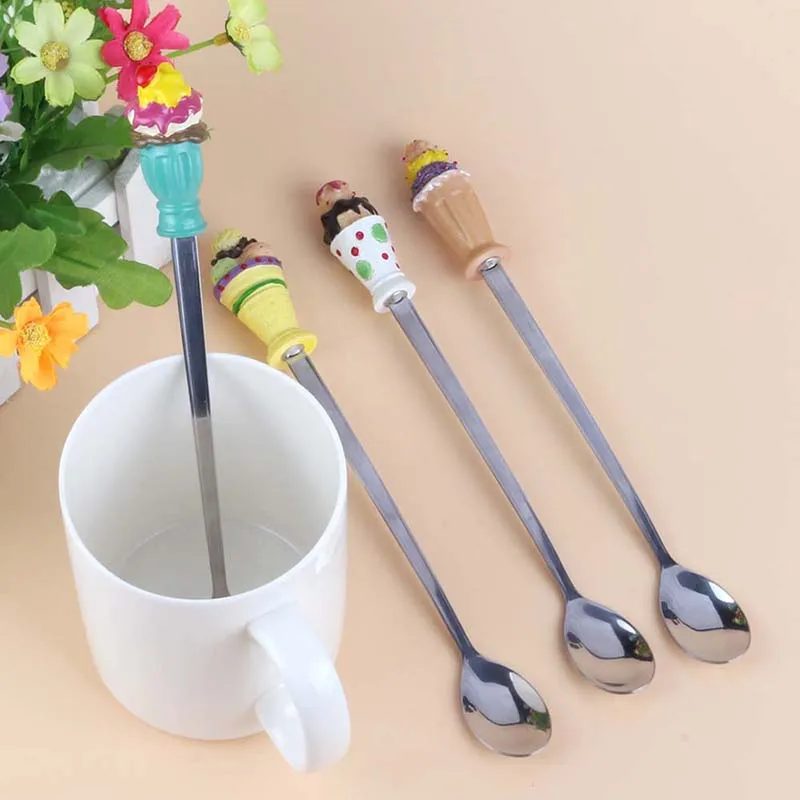 4pcs/set Cute Ice Cream Coffee Cake Spoons Teaspoon Decorated Stainless Steel Spoon Set Dinnerware Set for Kitchen Tools DA