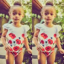 Милый купальник с цветочным рисунком для маленьких девочек, Цельный купальник-бикини, купальный костюм, пляжная одежда для младенцев