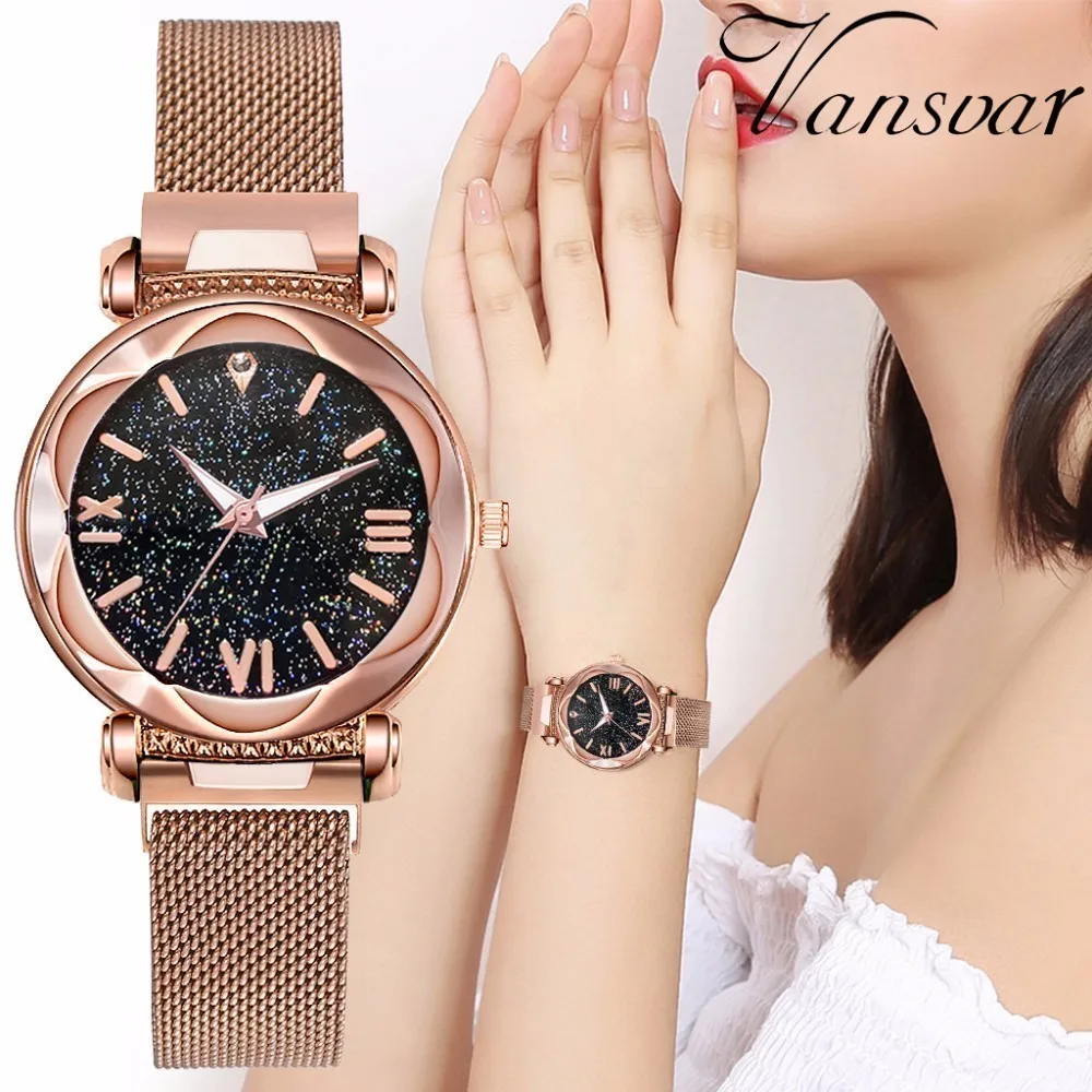 

Women Magnet Buckle Starry Sky Roman Numeral Watches Ladies Flower Surface Stainless Steel Clock Relogio Feminino Dropshipping