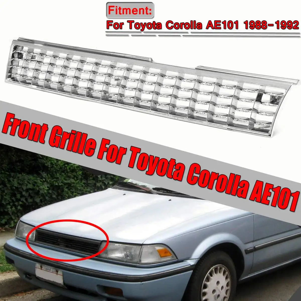 

1x High Quality Grill Corolla Chrome Silver Car Front Grille Grill For Toyota Corolla AE101 1988 1989 1990 1991 1992