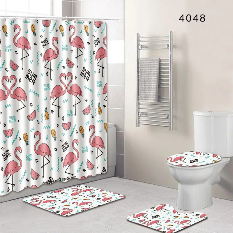 Фламинго душевая занавеска в комплекте полиэстер водонепроницаемый занавес для ванной 180x180 см с набор ковриков для ванной