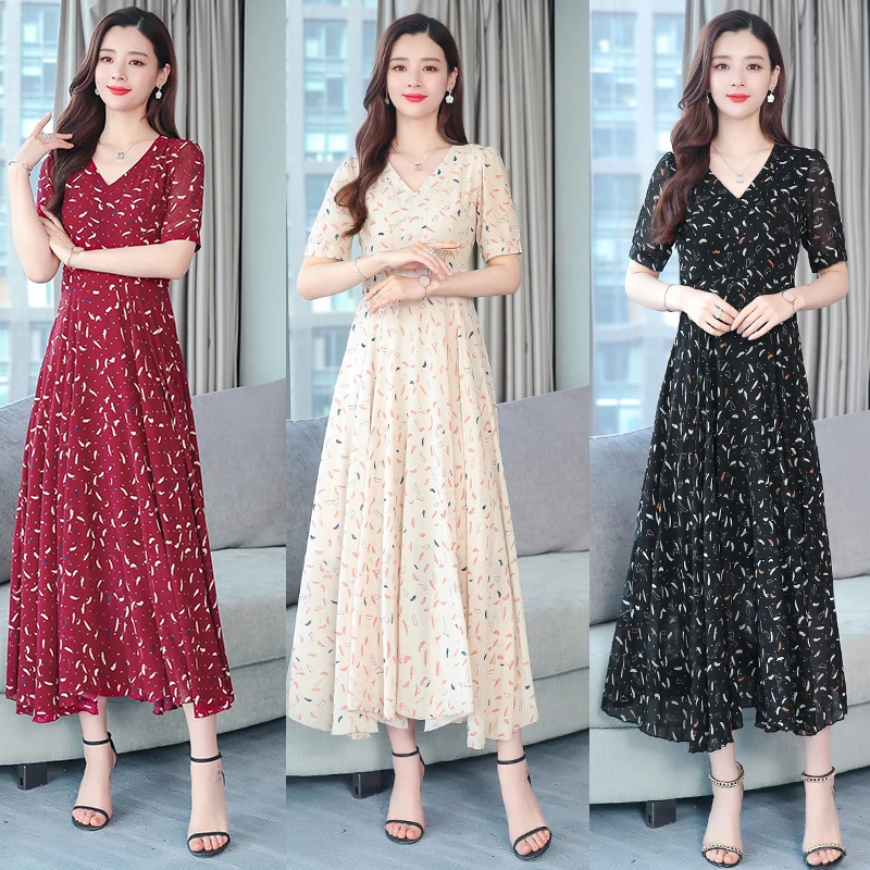 

2019 plus size bronzing summer new female temperament of restoring ancient ways is summer fairy chiffon of the maxi dresses 4XL