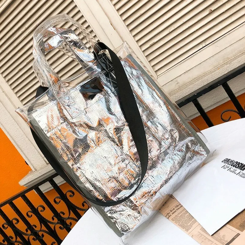 

[Super Seabob] 2019 Spring Summer New Stylish Transparent High Capacity PVC Handbag For Women Single Strap Double Handle NA512