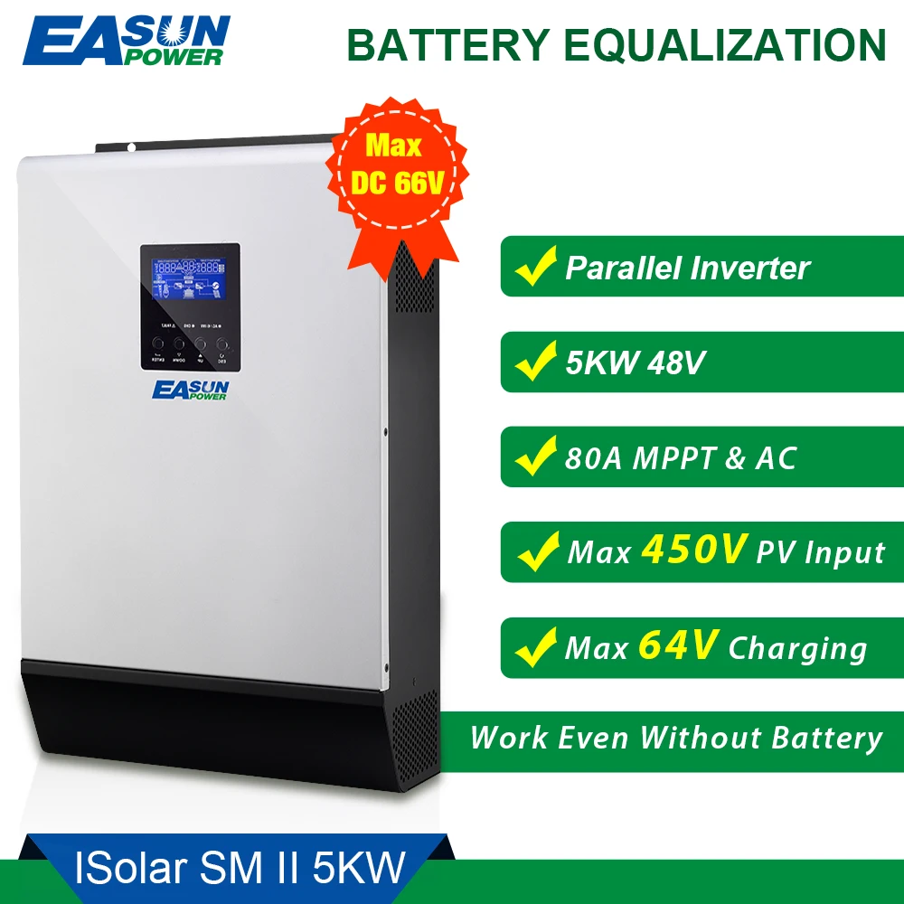 Источник питания Easun 5000W солнечный инвертор 5Kva 450Vdc PV 80A со слежением за максимальной точкой мощности параллельно Инвертор 48В 230 В немодулированная Синусоидальная волна инвертирующий усилитель 80A Батарея Зарядное устройство