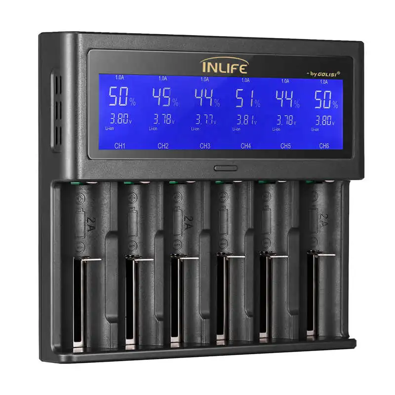 Golisi S6 2A 1A 0.5A интеллектуальное зарядное устройство Lcd для 18650 26650 20700 21700 Li Ion Ni MH Cd Aaaa