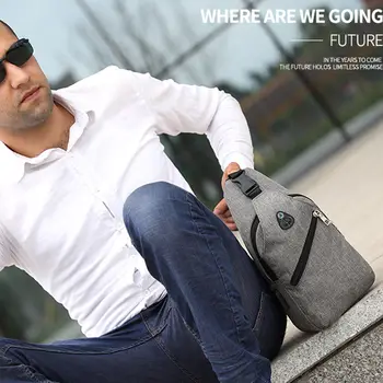 

2018 New Style Fashion Men's Solid Zipper USB Charging Chest Pack Anti Theft Travel Sport Messenger Bag
