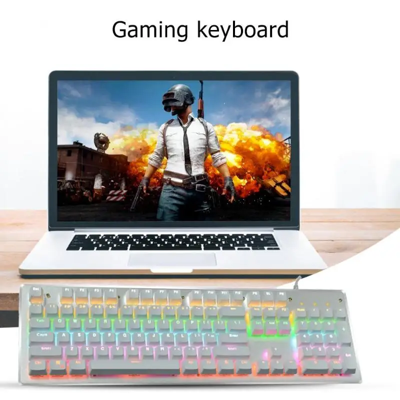 

T610 Blue Switch Mechanical Keyboard for Game Player Splashproof USB Wired 104 Keys RGB Backlight Keyboard for PC Laptop