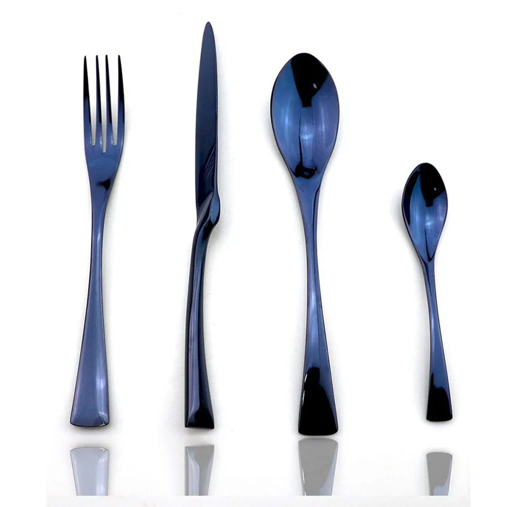 

24 Pieces Shiny Blue Dinnerware Cutlery Set 304 Stainless Steel Dinner Plated Silverware Knives Salad Forks Spoons Tableware Set