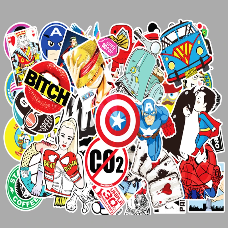 50 pcs 8 styles vinyl stickers for laptop pegatina portatil 15.6 skateboard skins for MacBook Air Pro Refrigerator sticker J57