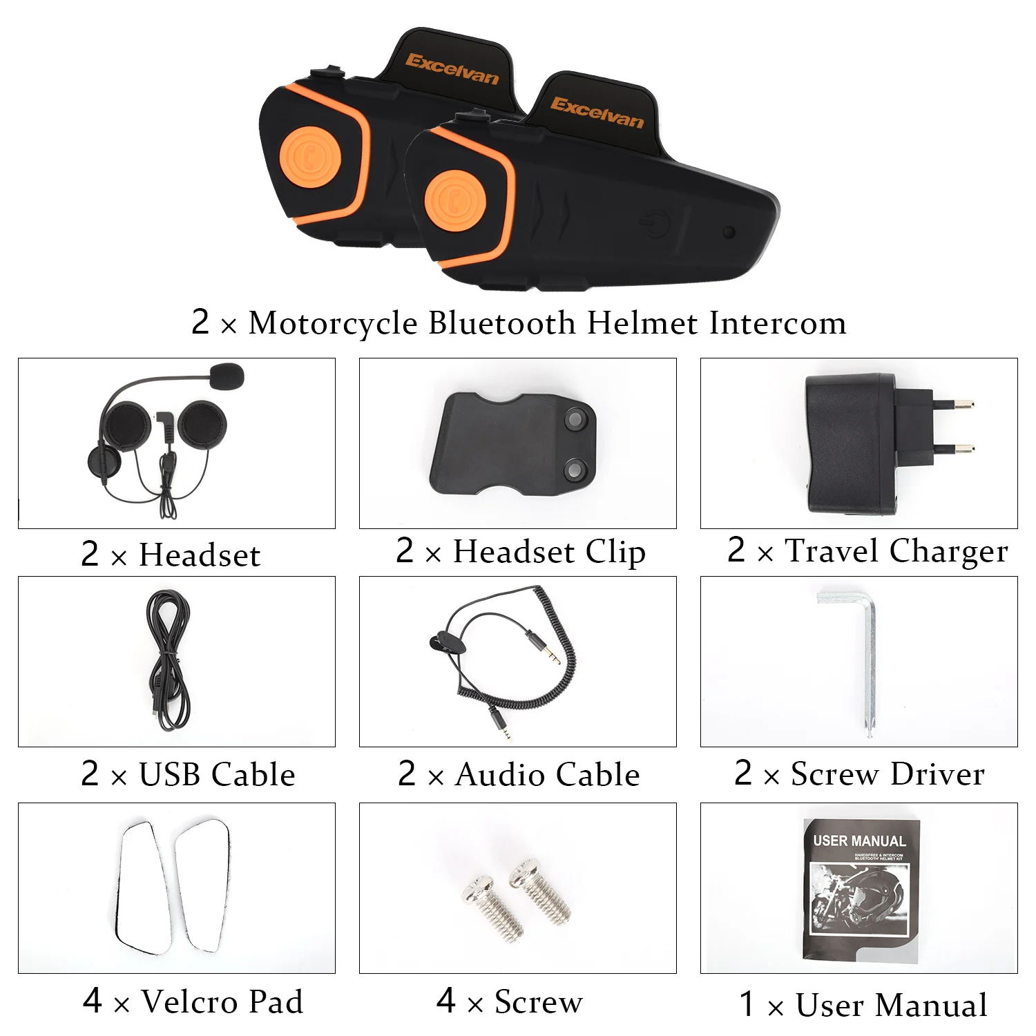 Беспроводная гарнитура Excelvan для мотоциклетного шлема 2 шт. Bluetooth Интерком 1000 м с FM
