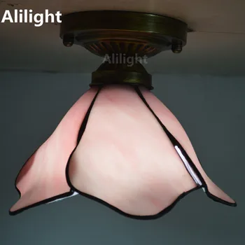

Pink Lotus Flower Tiffany Ceiling Light Stained Glassceiling Lamp Living Room Indoor Lighting E27 Hanging Lamp Home Decor Lights