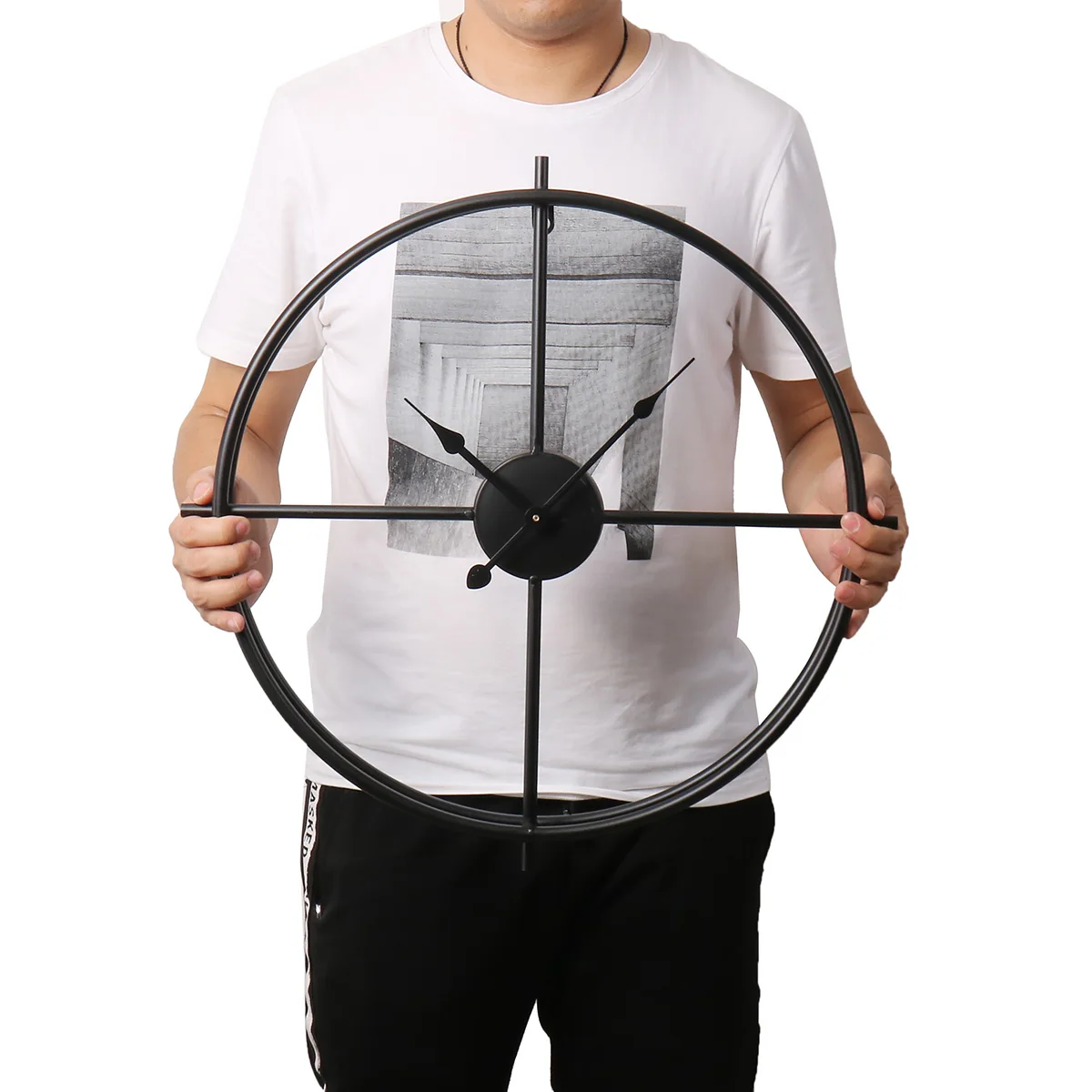 Reloj de pared de Metal de estilo rural de 50/60 CM, marco de hierro de doble capa, reloj silencioso para sala de estar moderna hotel regalos de decoración Reloj de pared de Metal de estilo rural de 50/60 CM, marco de hierro de doble capa, reloj silencioso para sala de estar moderna hotel regalos de decoración