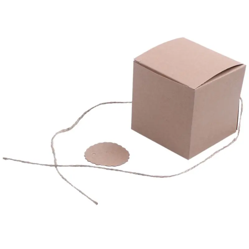 

100pcs 7cm Box With Dragees Kraft + Label + Cord Candy Box Gift Box For Wedding