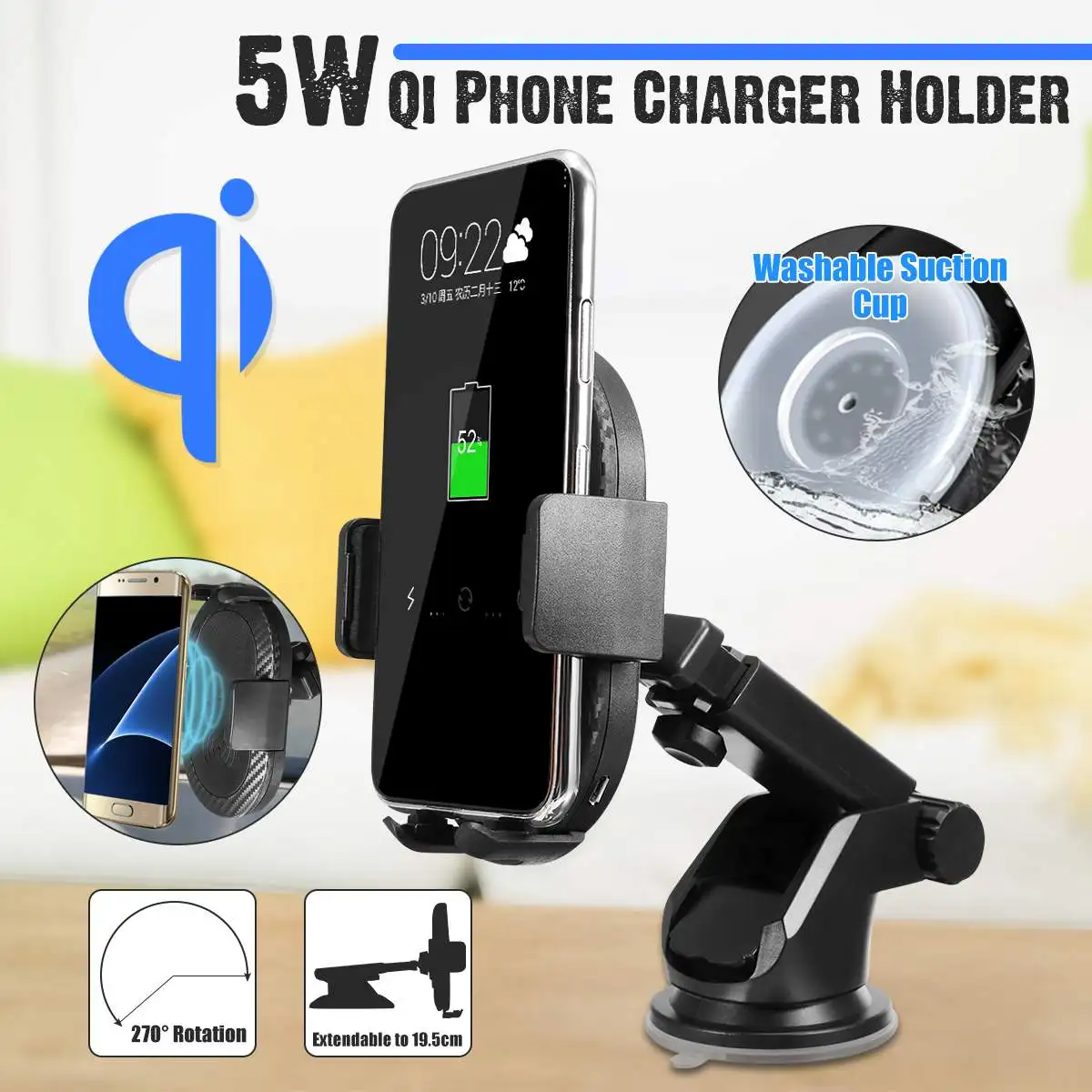 QI Wireless Car Charger Mobile Phone Holder Mount Gravity Car Air Vent Clip Dashboard Suction for Samsung S9 S10E for iPhone XR