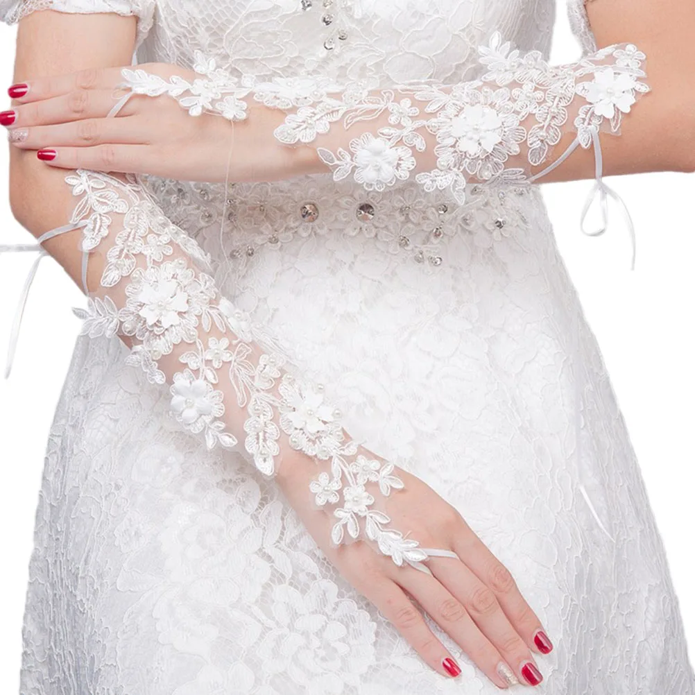 

1 Pair Bride Lace Gloves Hollow Out Embroider Flower Dew Finger Bandage Gloves Wedding Decorations Dress Accessories