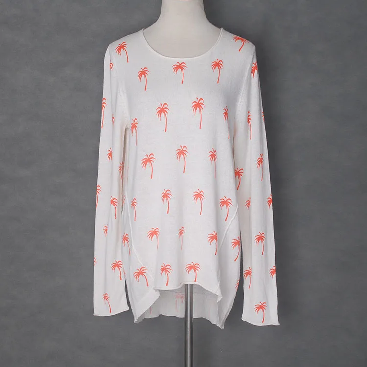 YUNINYOYO Classic Line Segmentation Coconut Tree and Sunglasses Printed Micro curling Cotton + Cashmere Knitted women Pullovers YUNINYOYO Classic Line Segmentation Coconut Tree and Sunglasses Printed Micro curling Cotton + Cashmere Knitted women Pullovers