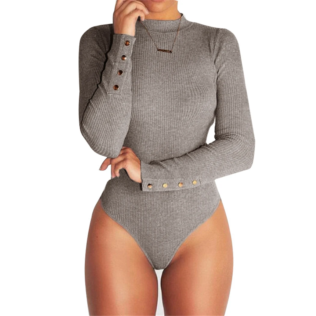 Женский Облегающий комбинезон с высоким горлом и длинным рукавом|playsuit body|fashion