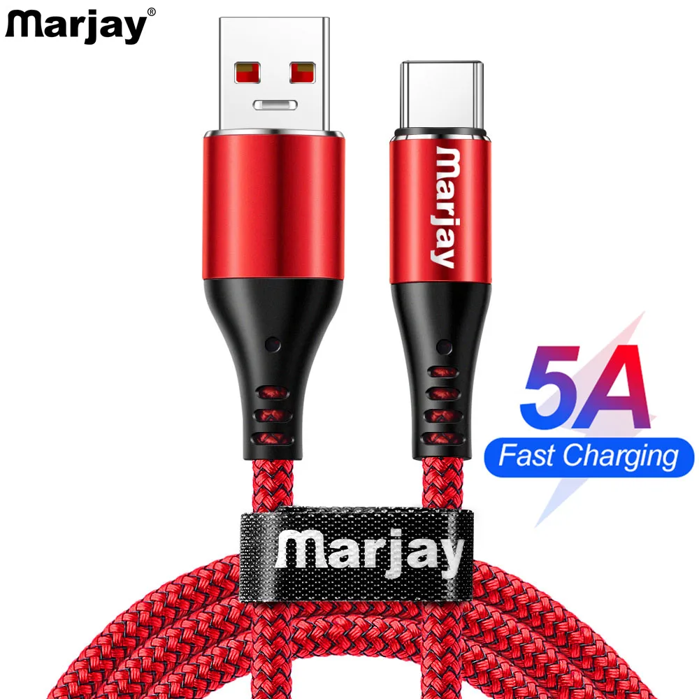 Кабель Marjay 5A type C для быстрой зарядки samsung S9 S8 type-C для мобильного телефона зарядный провод USB C кабель для Xiaomi huawei P20 Pro