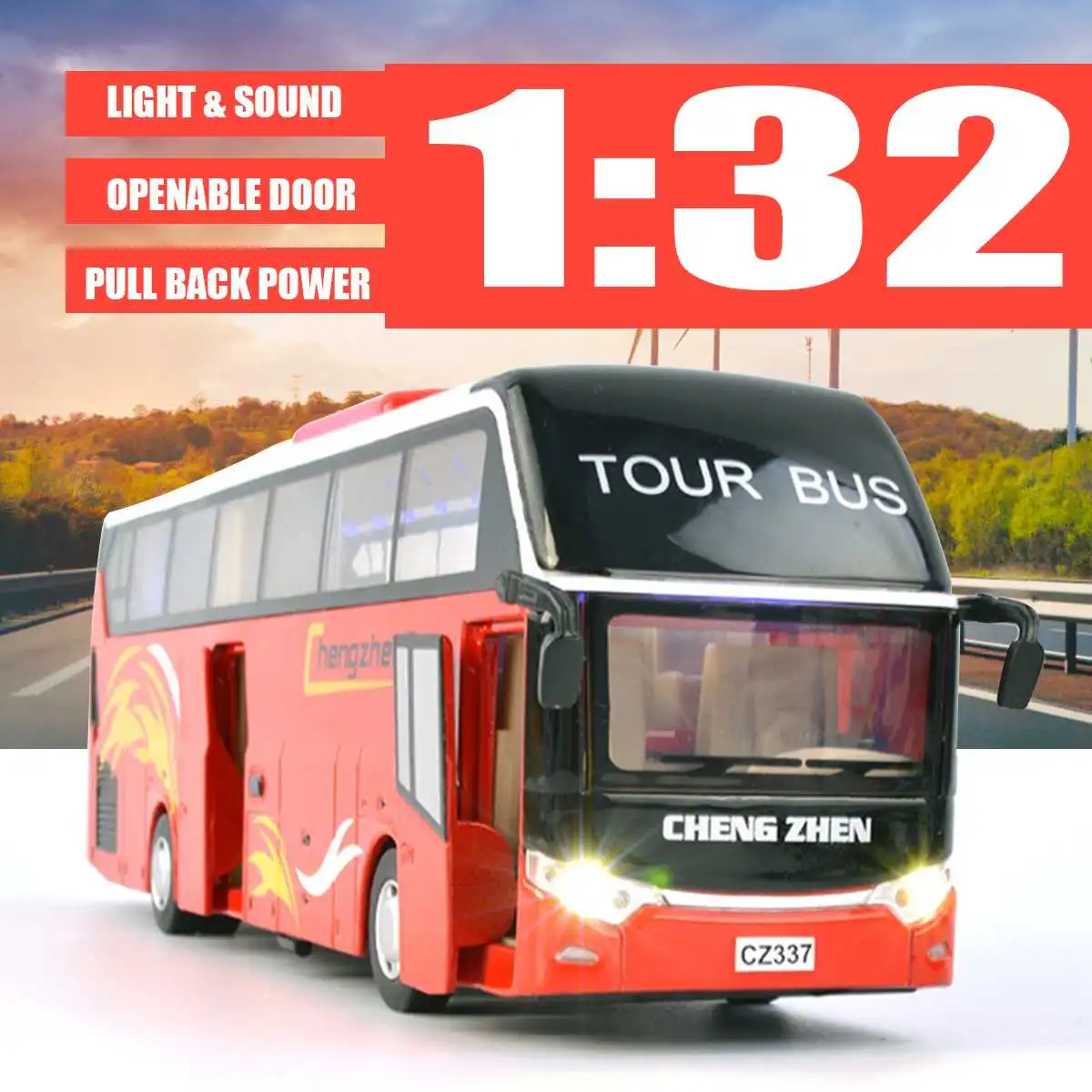 

Alloy Red Tourist Bus 1:32 Simulation Tour Bus Model Car Toys Car Model Toy Music Sound Light Flashing Kids Vehicles Gift