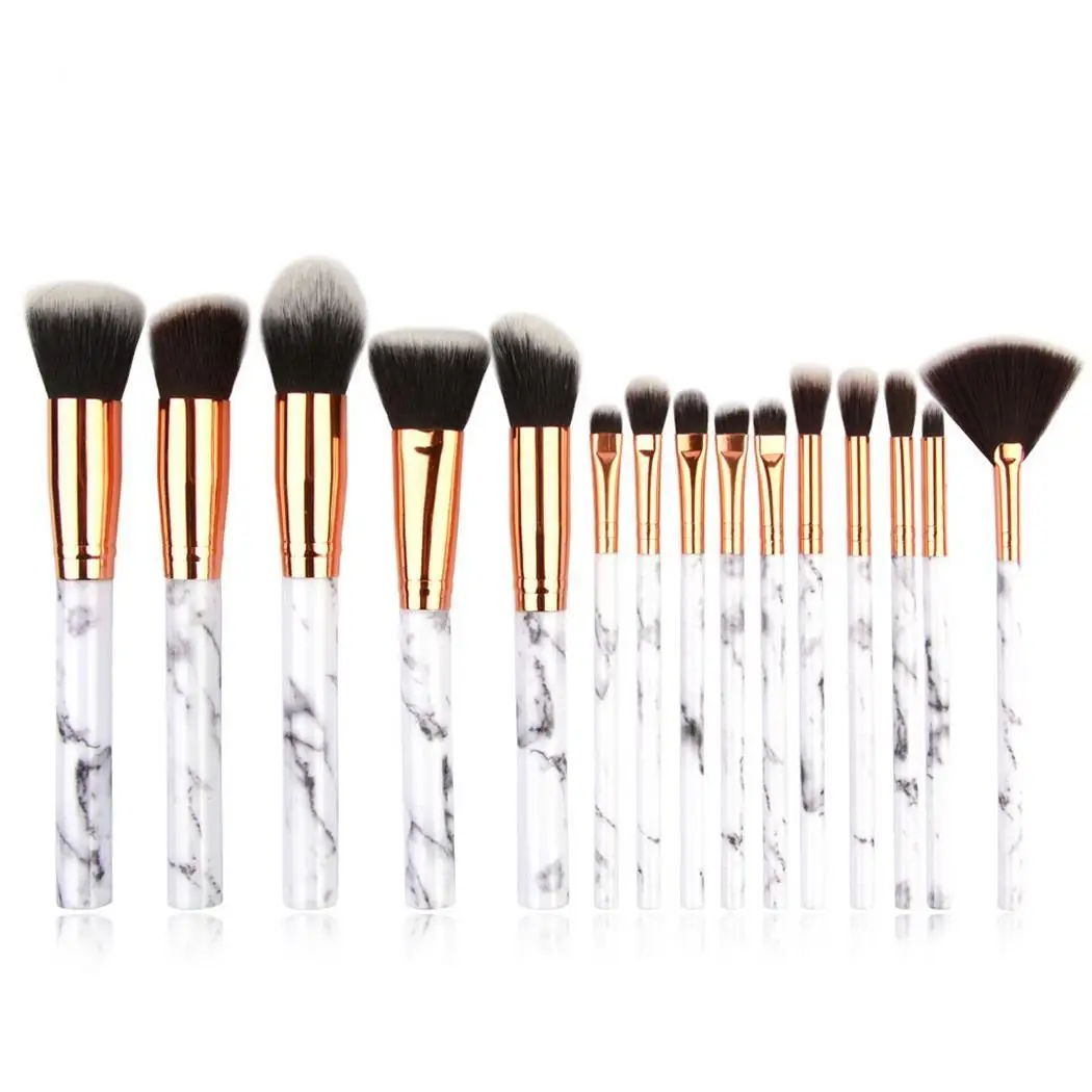 

15 Pcs/Set Marble Makeup Brushes Cosmetic Foundation Eye Shadow Set/Kit 16.2cm Lip 12.5cm Pattern Brush Tool