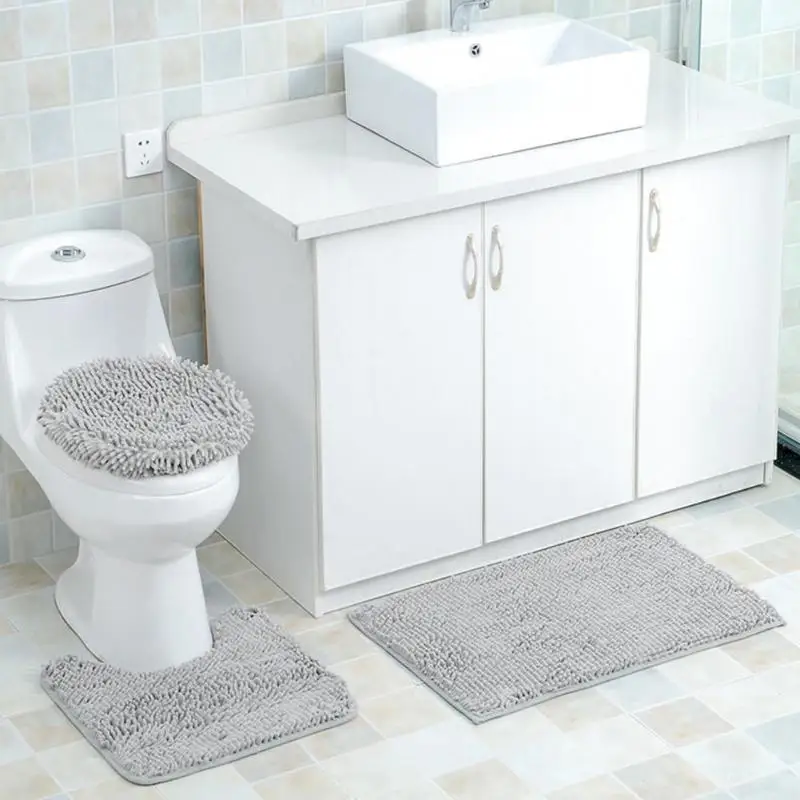 

3pcs Rectangle/Circle/U Shape Chenille Waterproof Carpet Floor Bath Mat Rug