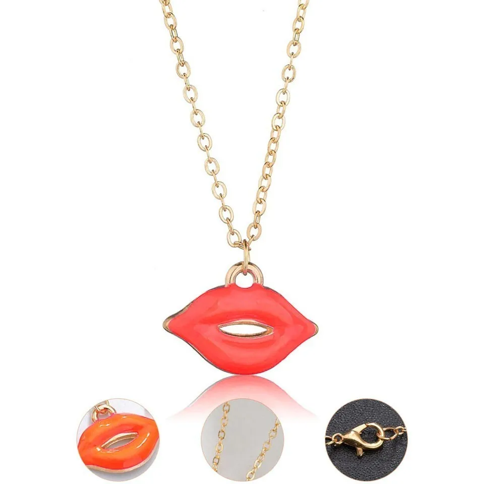 

Women Trendy Pendant And Necklace Sexy Lips Kiss Design Gold Color Charm Handmade European Style Wedding Jewelry Female