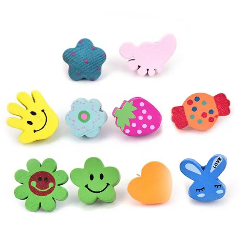

10PCS/ 25PCS/ 50PCS Cartoon Thumbtacks Push Pins Colored Map Photos Wooden Pin Board Cork Office School Supplies