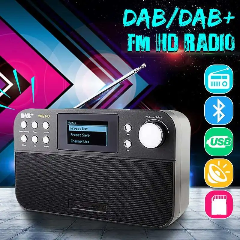 

Portable 2.4 Inch Digital bluetooth Radio Music Speaker Support RDS FM DAB DAB+ MP3 USB LCD Snooze Alarm Clock for Gift