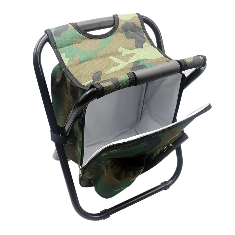 Portable Camping Folding Backpack Chair Double Oxford Cloth Refrigerated Bag Camouflage Fishing Chair