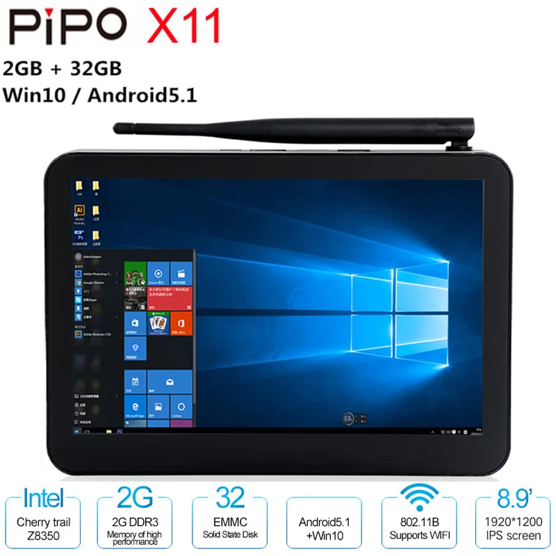 Pipo X11 мини планшетный ПК 8,9 ''ips W10 Android 5,1 ПК Intel Cherry Trail Z8350 1920*1200 1,92 GHz 2 GB 32 GB WiFi BT Декодер каналов кабельного телевидения