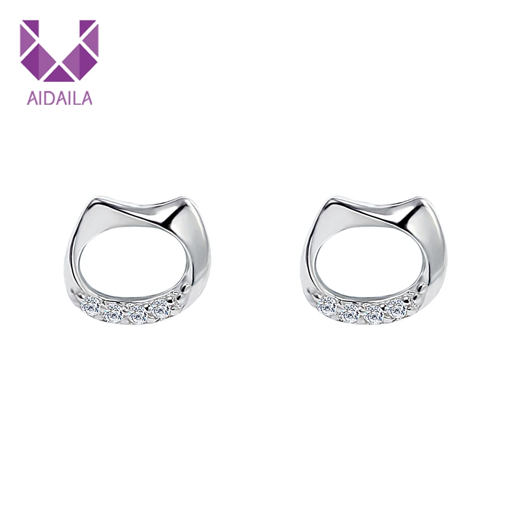 925 Sterling Silver Cat Design Stud Earrings