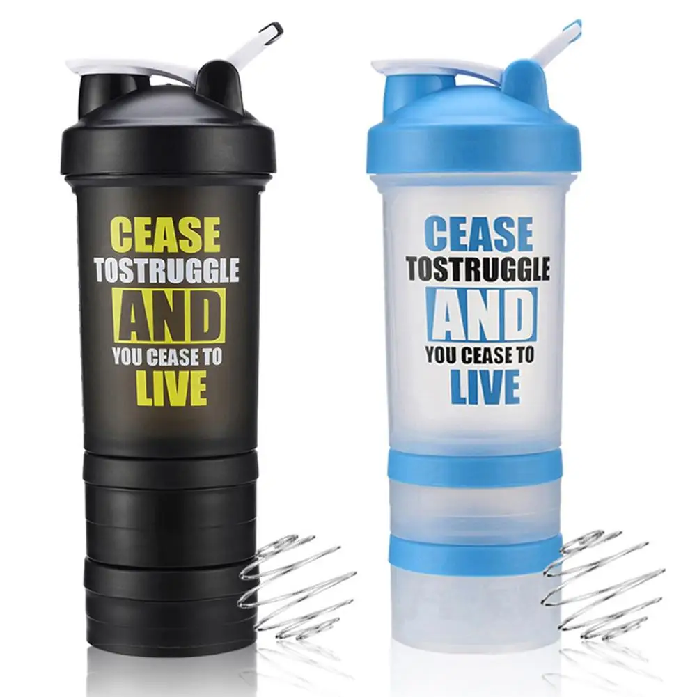 

New Three Layers Portable Plastic Bottle Protein Powder Shaker Bottle Sports Fitness Shaker Cup Running Riding Bottle Unisex