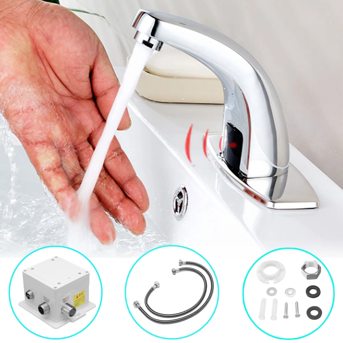 Ванная комната Автоматическая Инфракрасная раковина руки Бесконтактный кран сенсор кран холодной воды экономии Индуктивный Электрический смеситель для раковины