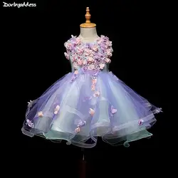 Фиолетовый Платье в цветочек для девочек для свадеб 2019 для маленьких девочек изображения платье вечерние платья для девочек Праздничное