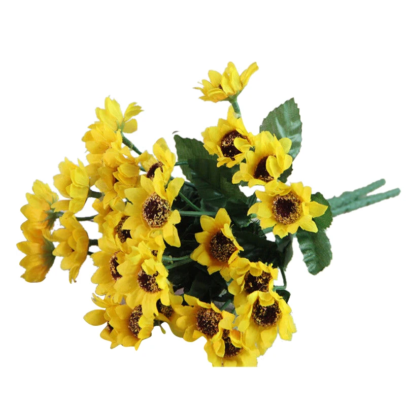 

Artifical 14 Heads Fake Sunflower Silk cloth Flower Bouquet Home Floral Wedding Decor Yellow