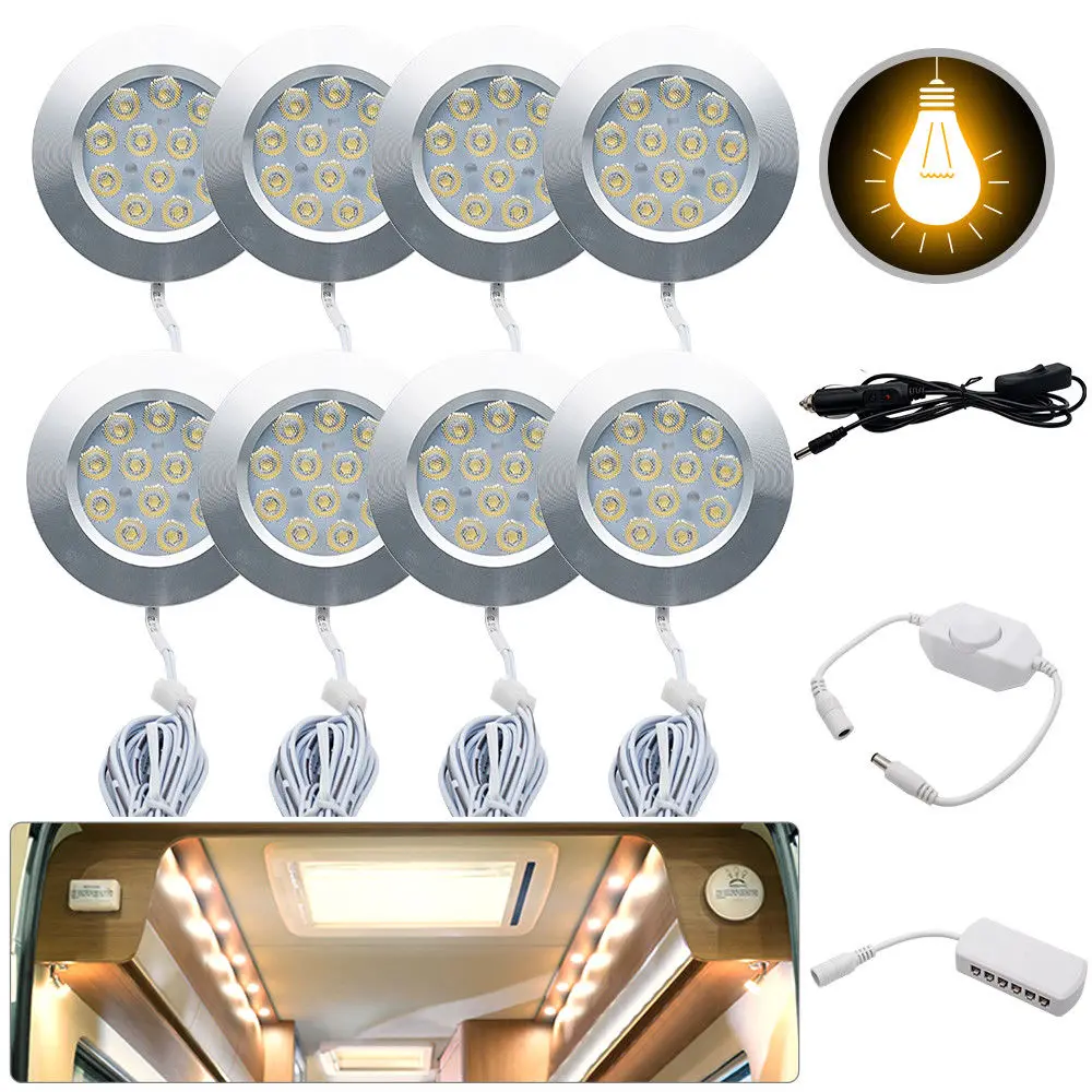 8x 12V Interior Celling Dome Light For Camper Van Caravan Motorhome Spot Warm light