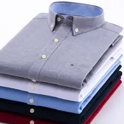 2018 Для мужчин с длинным рукавом Оксфорд Платье рубашка с мужской Повседневное Solid Button Down футболки Классическая мужская рубашка Бизнес