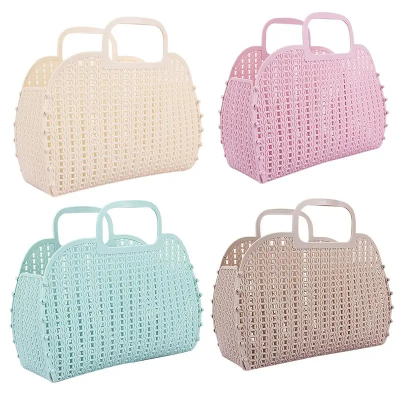 

Imitation Rattan Portable Plastic Storage Basket Hollow Organizer Box With Handle Snack Fruit Vegetable Sundries Storage Basket