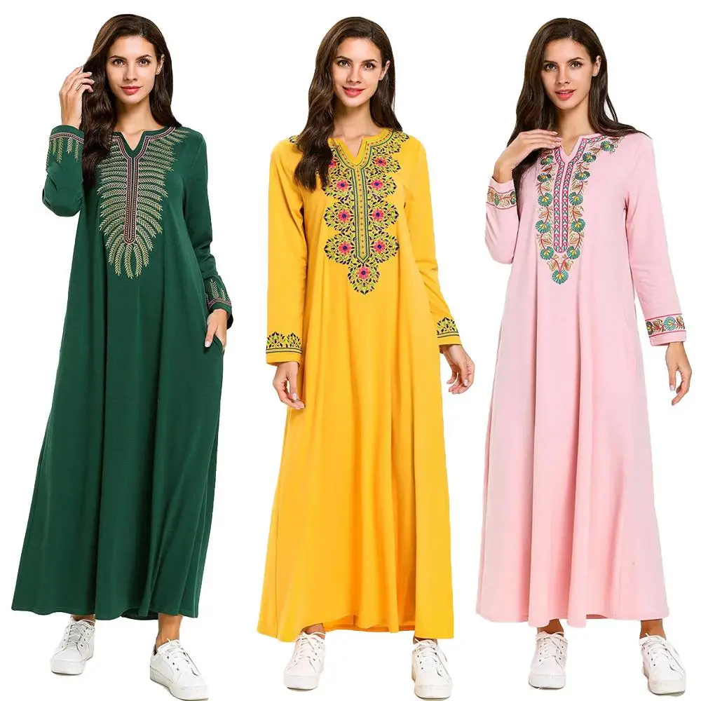 Мусульманское женское длинное платье макси с вышивкой Abaya Дубай этнический