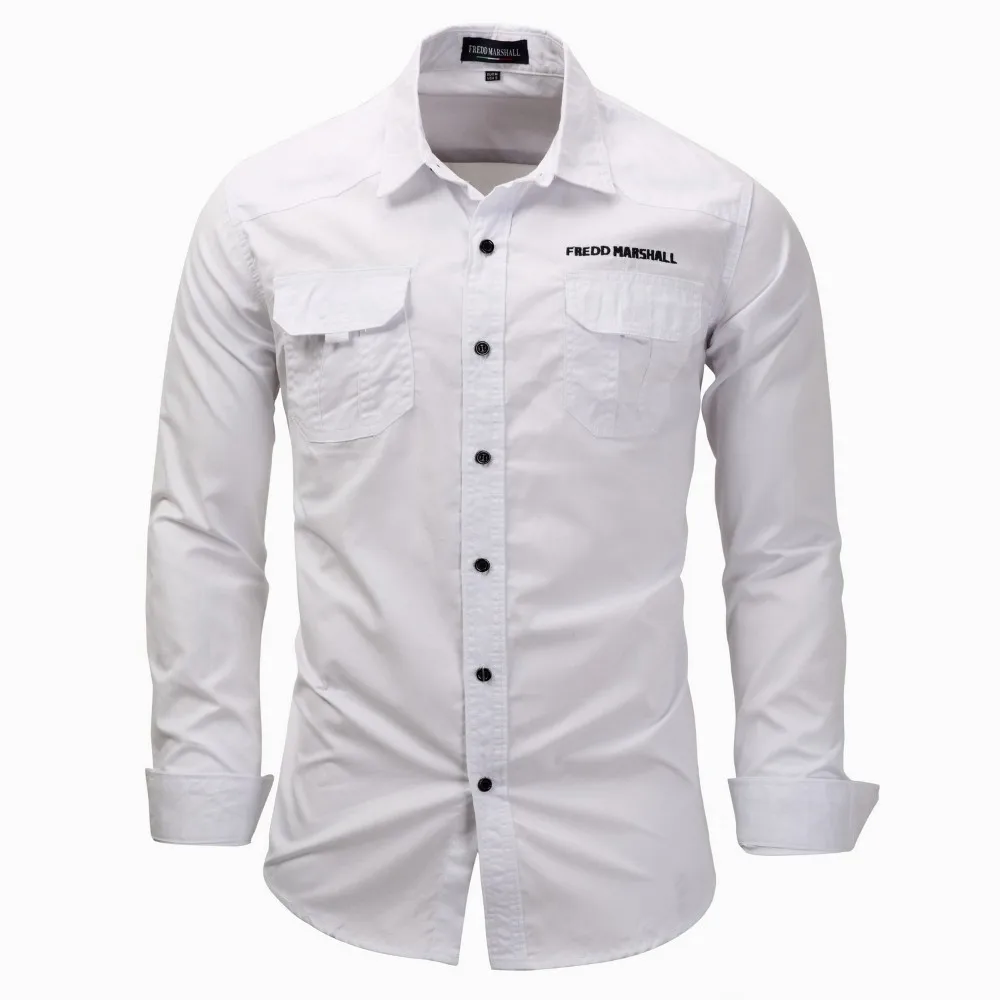 

Men White Pocket Top Dress Shirt Casual Shirts Men Long Sleeve All Cotton Camisa Masculina Mens Shirts Camisas Para Hombre 116