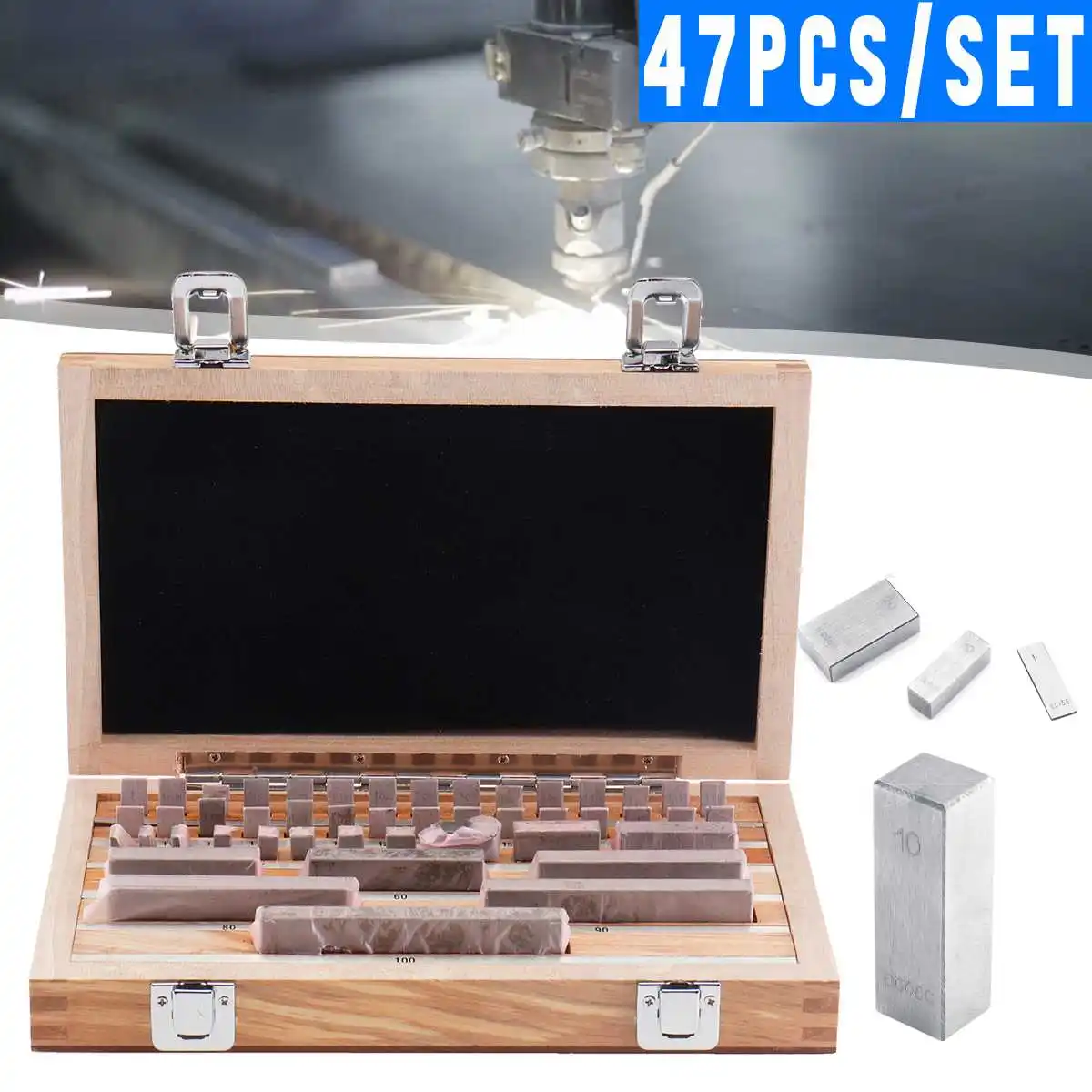 

800HV Hardness 47Pcs/Set Steel Metric Gage Block Grade 1 Slip Jo Blocks 1-100mm Measure Tools Manufactured Parallel Pad Steel