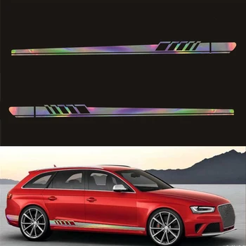 

2Pcs Car Stripe Decal Laser Reflective Graphics Both Side Body Vinyl Decal Sticker Sports Racing Race Car Long Stripe Decals