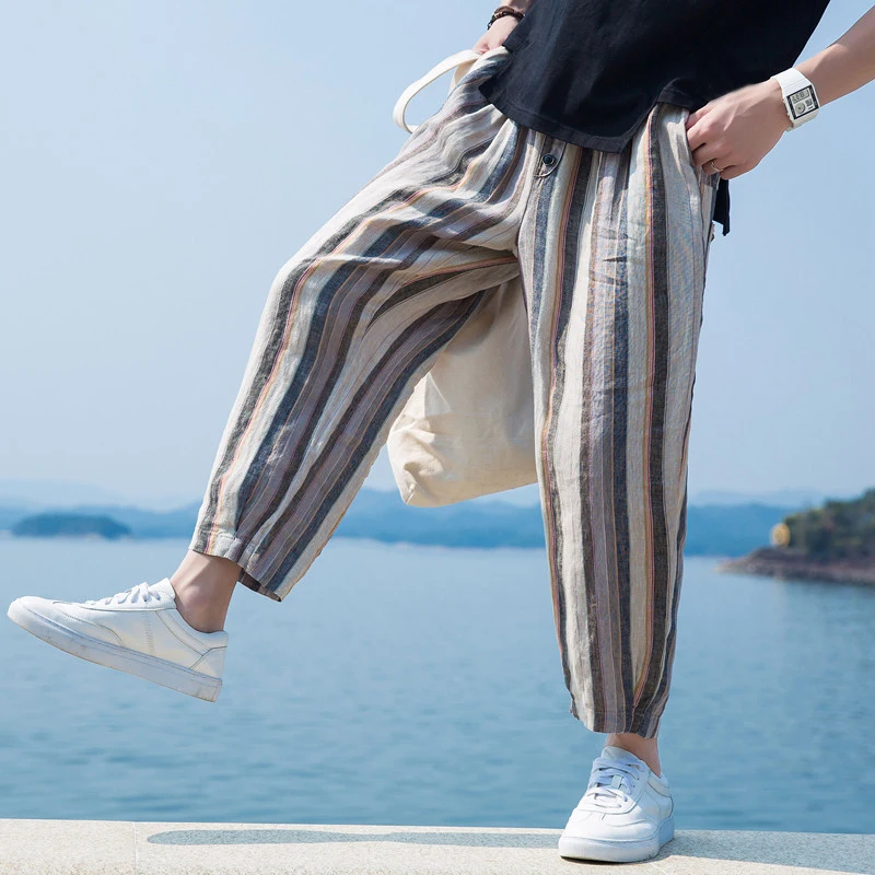 

INCERUN Nepal Pants Women Men Baggy Pants Stripe S-5XL Loose Elastic Waist Harem Trousers Male HipHop Wide Legs Pants Hombre