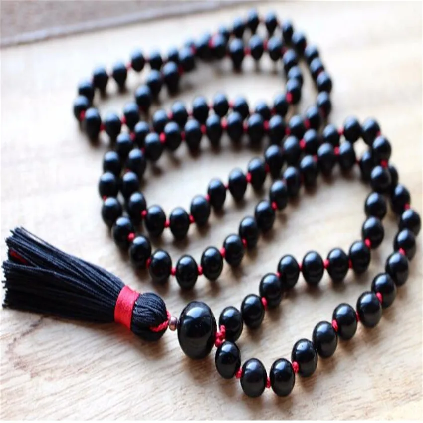 

6MM Natural Black Onyx 108 Beads kont Necklace Unisex Buddhism spirituality Sutra Handmade Hot elegant energy Chakas cuff