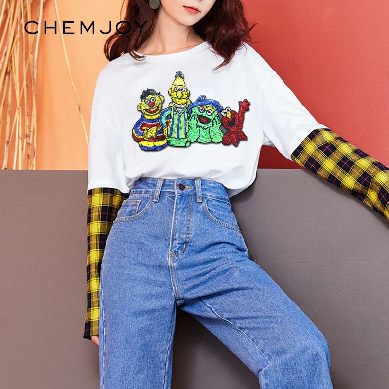 

Large Patch Catoon Character Sequin Applique Sew on Sticker for Clothes Anime Patches for Backpacks Jacket DIY Clothes Stickers