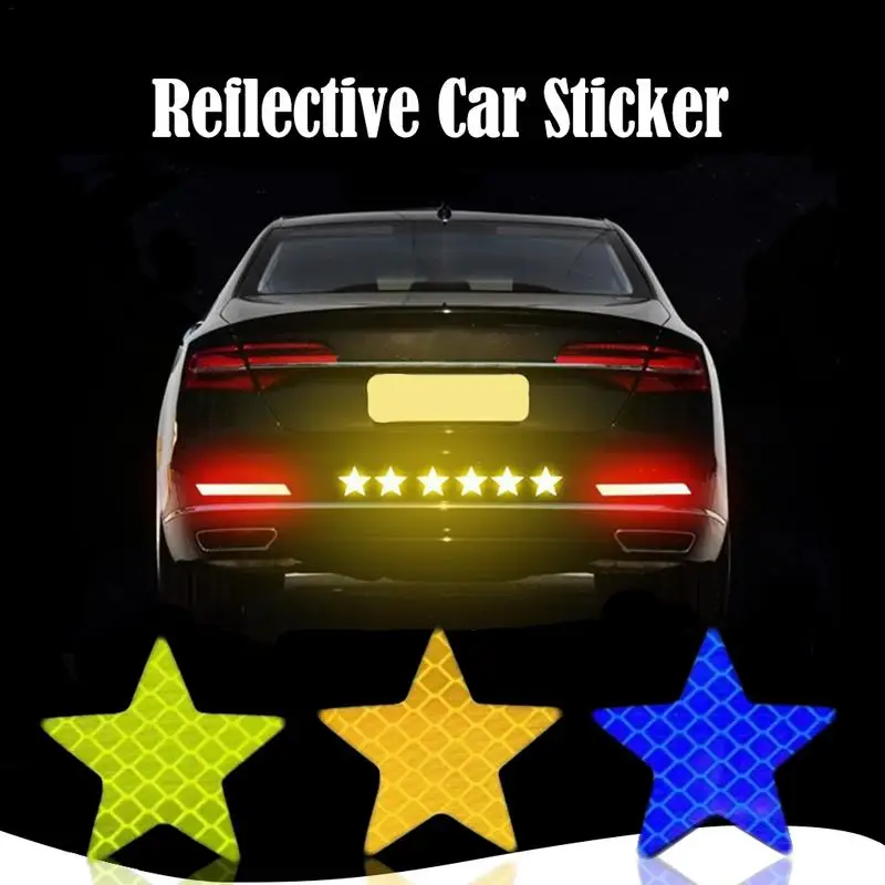 

6PCS Warning Car Sticker Five-Pointed Star Diamond Reflective Stickers Three-dimensional Waterproof Stickers Reflective Strips