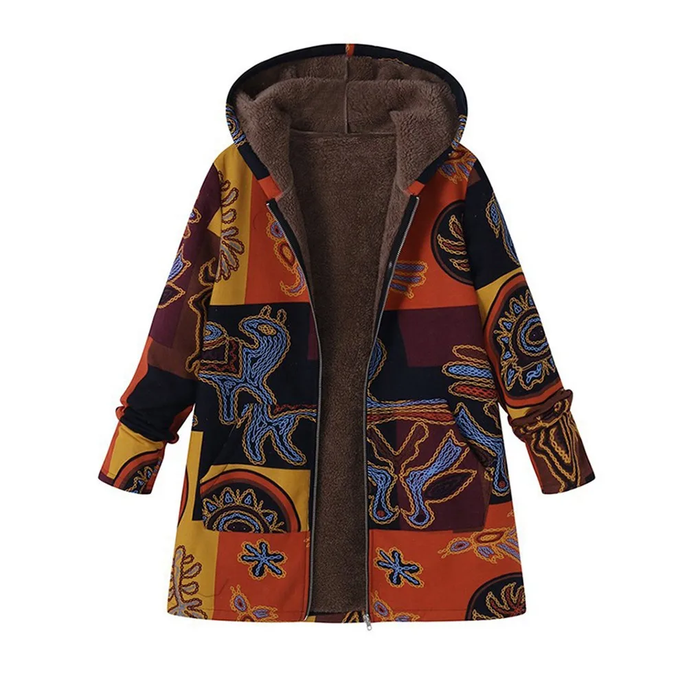 Women Winter Cotton Coats Boho OL Casual Plus Size Loose Thick Hooded Zipper Ethnic Female Fashion Warm Parkas Jackets Overcoats | Женская